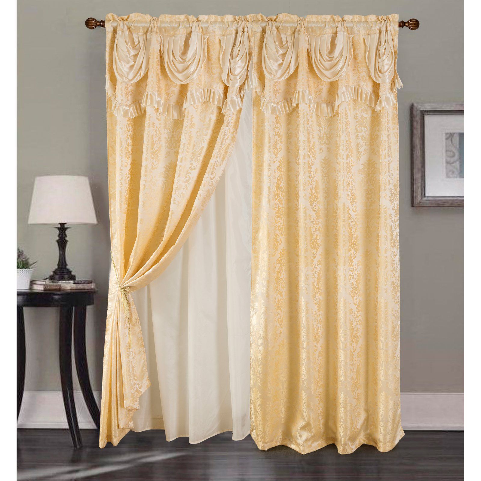 Sparta Jacquard 54 X 84 In. Rod Pocket Single Curtain Panel W/ Attached 18  In. Valance, Beige With Regard To Single Curtain Panels (Photo 15 of 31)
