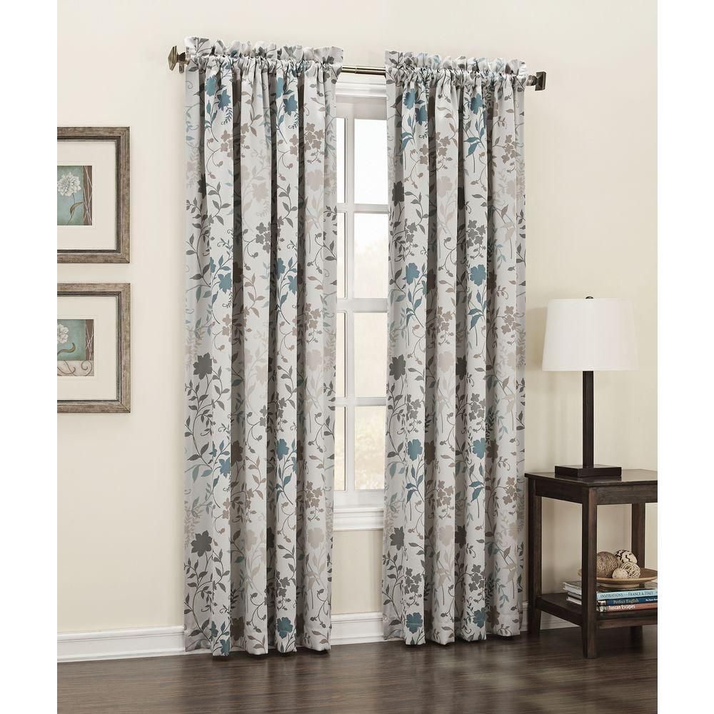 Sun Zero Semi Opaque Stone Abington Floral Printed Room Darkening Curtain  Panel, 54 In. W X 84 In. L Intended For Grey Printed Curtain Panels (Photo 3 of 20)