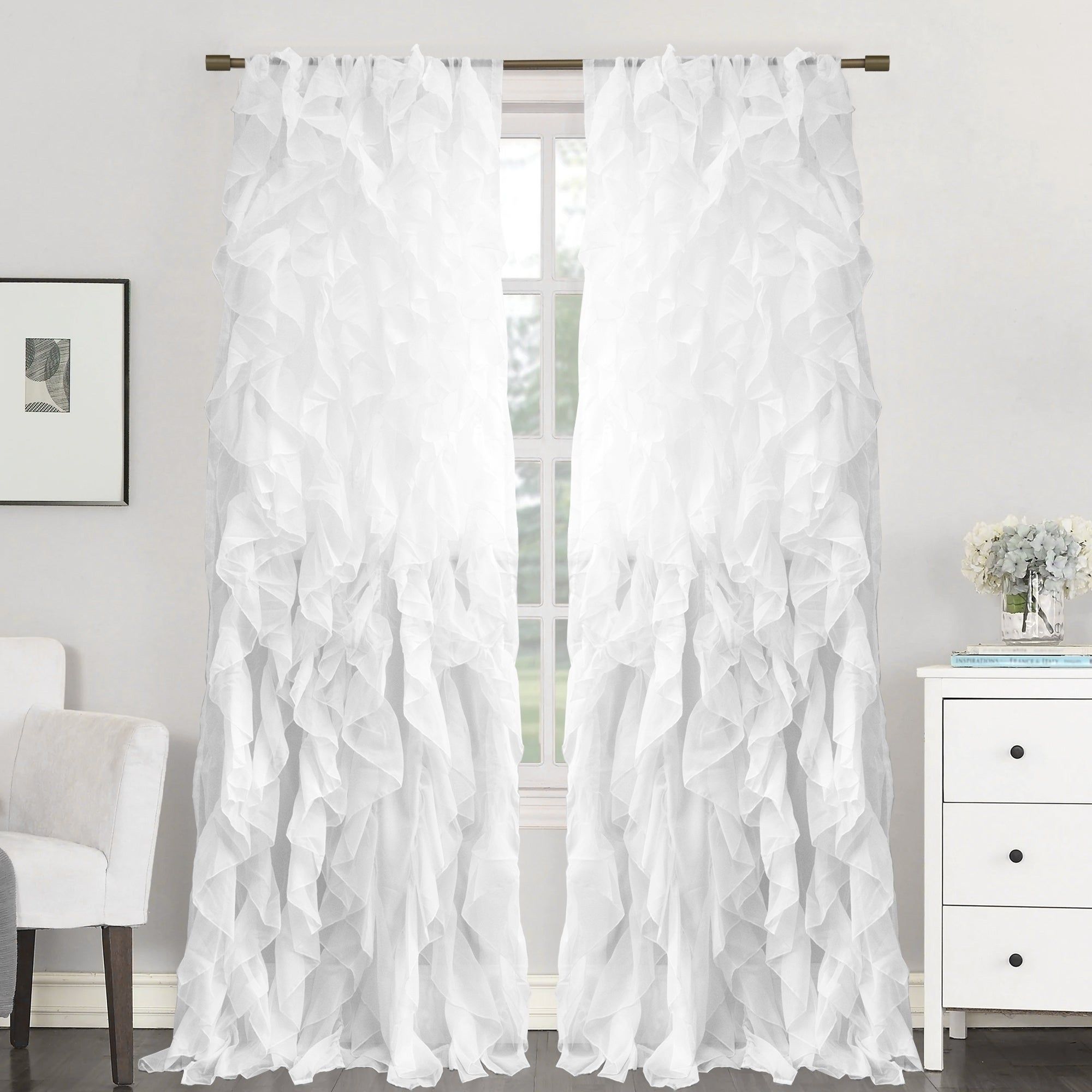 Sweet Home Collection Sheer Voile Waterfall Ruffled Tier 84 Inch Single  Curtain Panel – 84" Long X 50" Wide With Regard To Sheer Voile Ruffled Tier Window Curtain Panels (View 4 of 20)