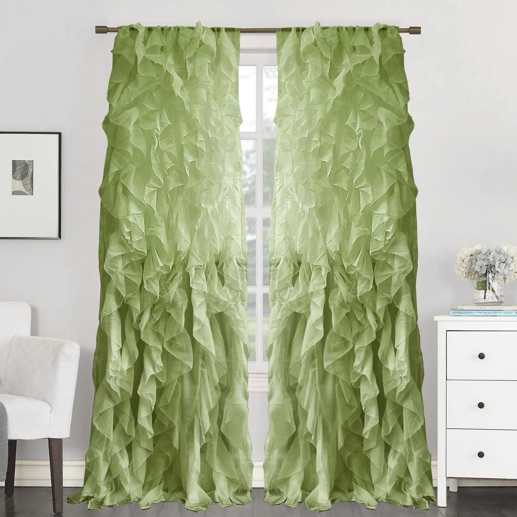 Sweet Home Collection Sheer Voile Waterfall Ruffled Tier 96 Inch Single  Curtain Panel – 96" Long X 50" Wide Throughout Sheer Voile Waterfall Ruffled Tier Single Curtain Panels (View 3 of 20)