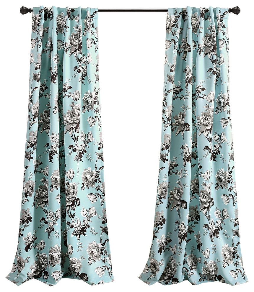 Tania Floral Room Darkening Window Curtain Panels Set, Blue, 108"x52" With Regard To Weeping Flowers Room Darkening Curtain Panel Pairs (View 29 of 30)