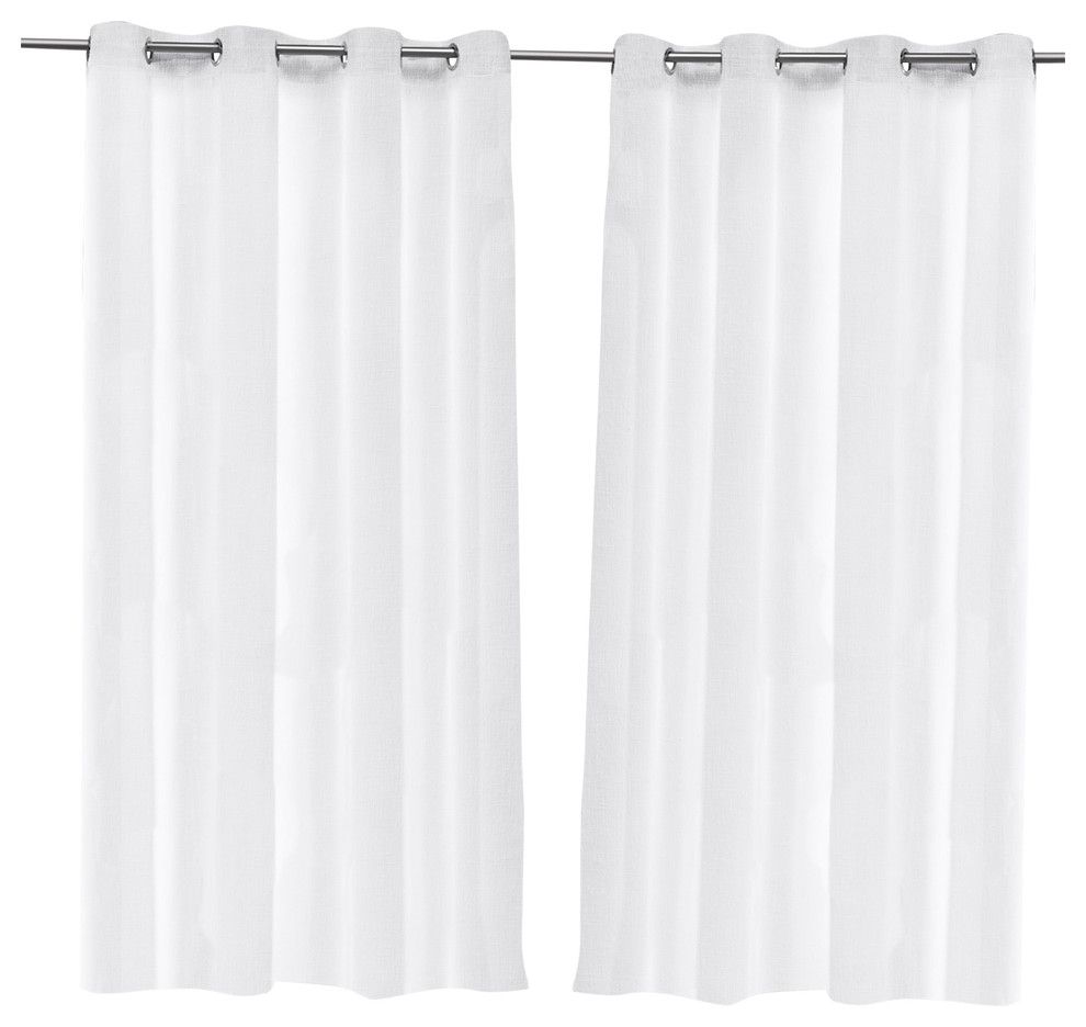 Tao Indoor/outdoor Sheer Linen Top Window Curtain Panel Pair, 54x96, White With Forest Hill Woven Blackout Grommet Top Curtain Panel Pairs (View 18 of 20)