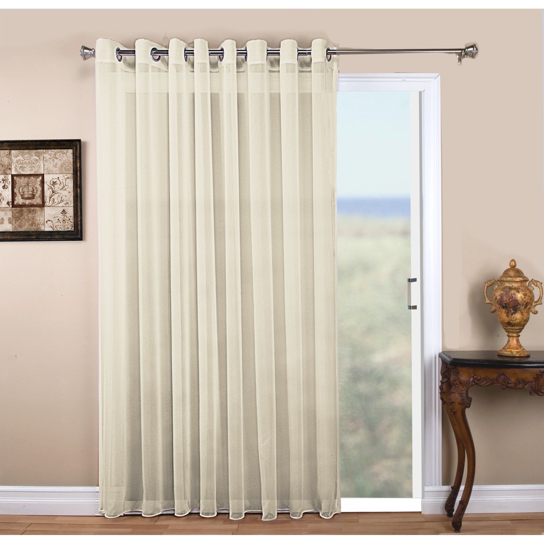 Tergaline Semi Sheer, Grommet Top, 108 In Extra Wide Panel With Custom  Weighted Corded Bottom Hem And Pull Wand Pertaining To Extra Wide White Voile Sheer Curtain Panels (View 10 of 20)