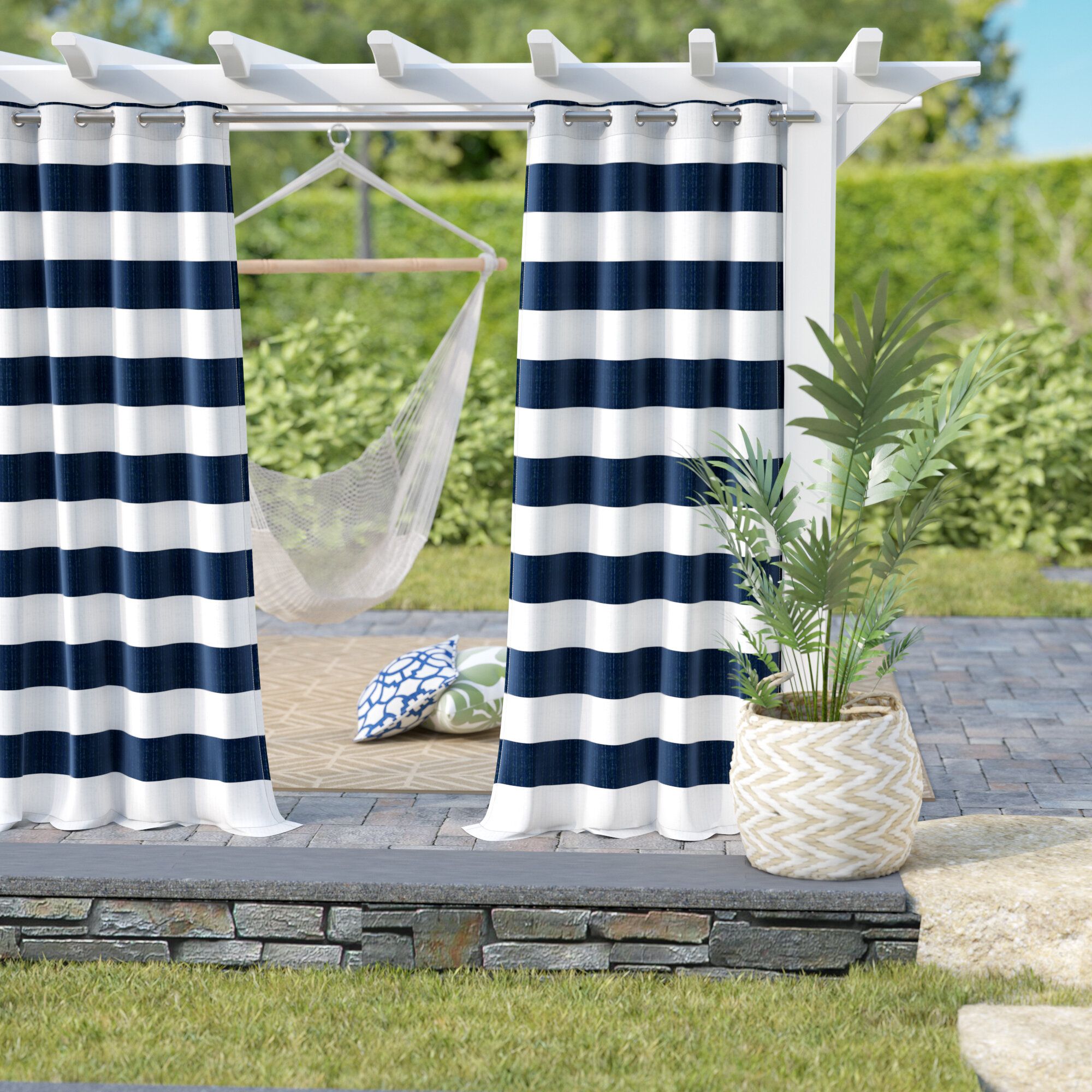 The Twillery Co. Hamilton Striped Outdoor Grommet Curtain For Julia Striped Room Darkening Window Curtain Panel Pairs (Photo 13 of 20)
