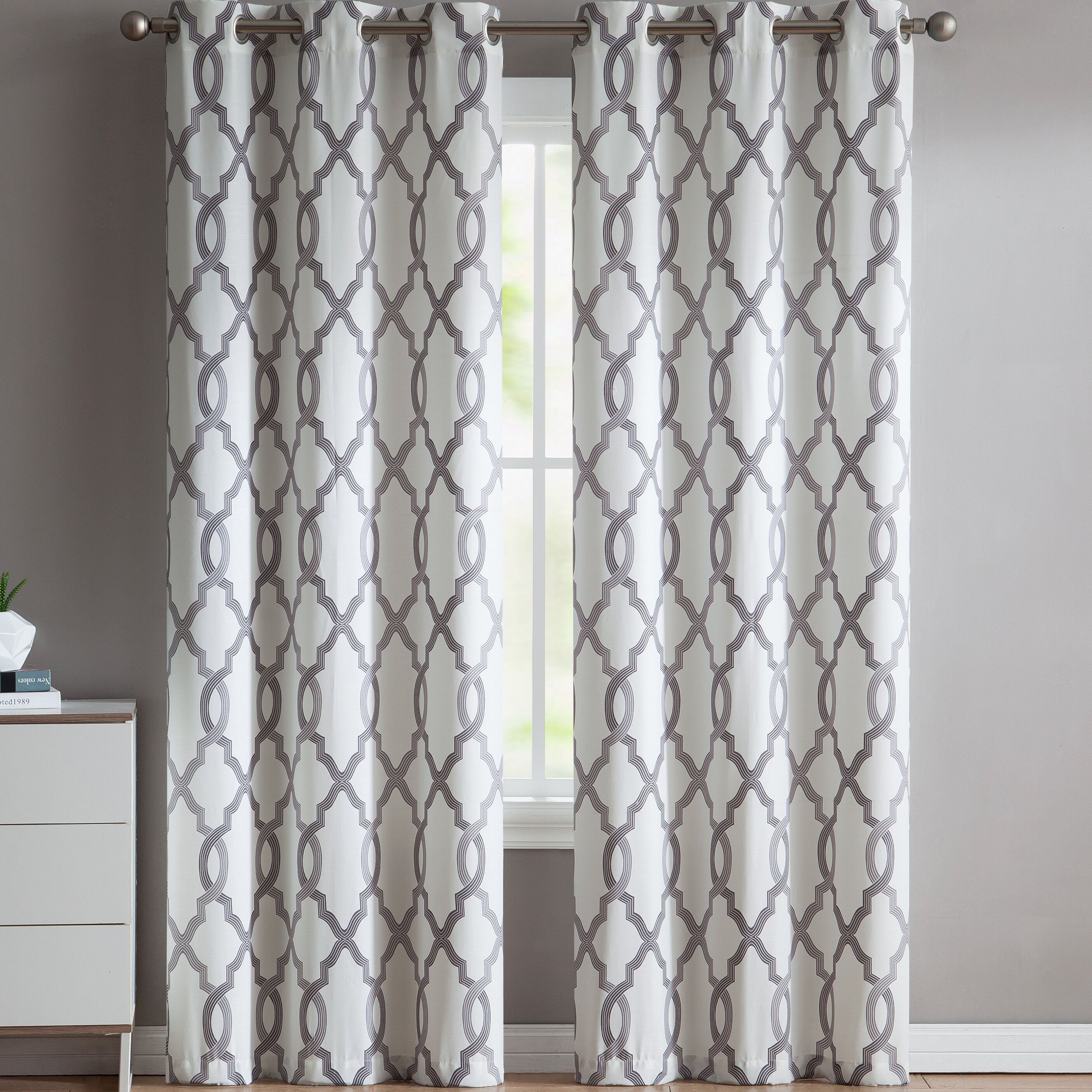 Torr Geometric Semi Sheer Grommet Curtain Panels Within Fretwork Print Pattern Single Curtain Panels (View 8 of 20)