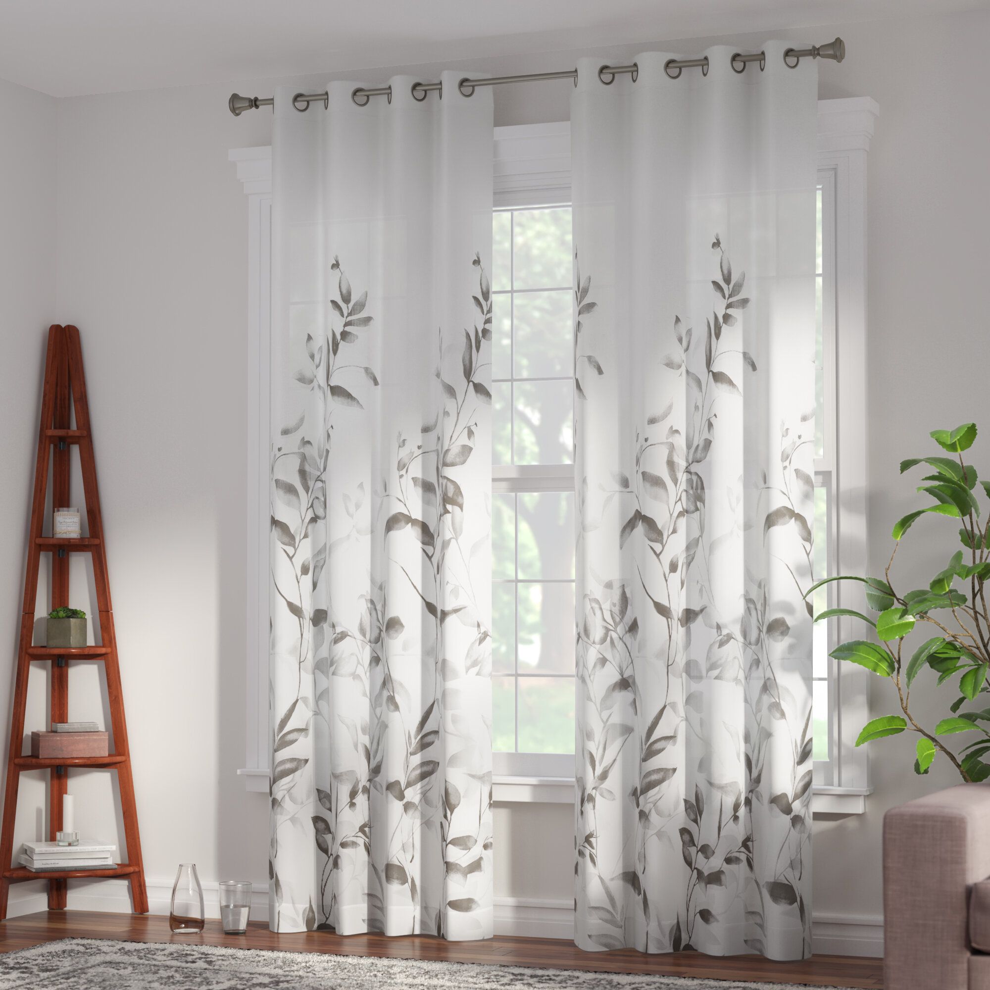 Trent Floral/flower Semi Sheer Grommet Single Curtain Panel Inside Double Layer Sheer White Single Curtain Panels (View 20 of 20)