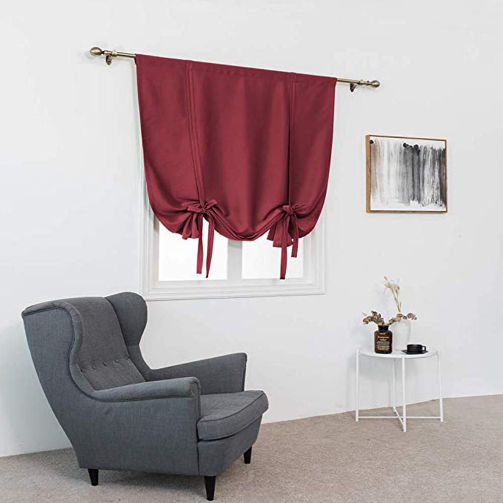 Us $10.86 35% Off|nordic Solid Color Blackout Curtains Room Darkening Short  Roman Window Curtain Tie Up Kitchen Shade Panel For Bedroom In Curtains With Velvet Solid Room Darkening Window Curtain Panel Sets (Photo 27 of 30)