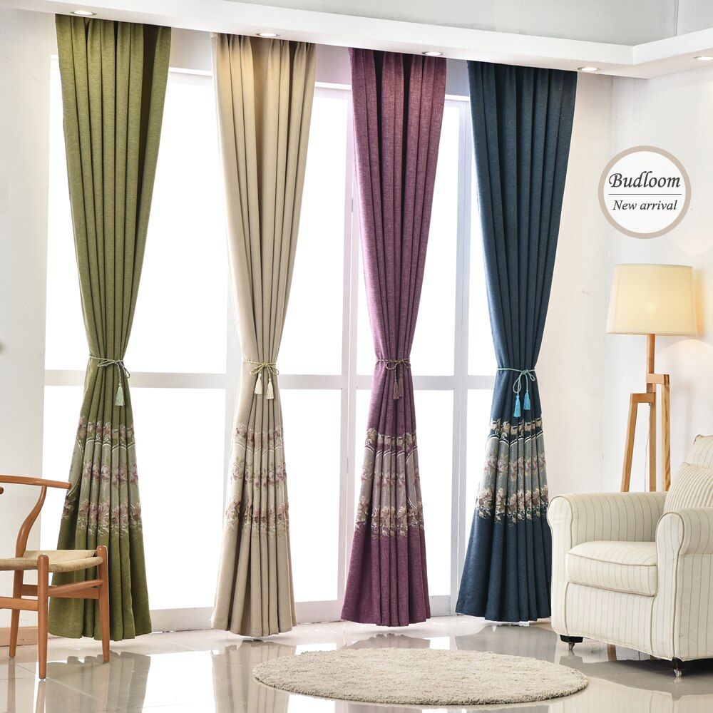Us $16.0 20% Off| European Solid Faux Linen Blackout Curtains For Living  Room 4 Colors Embroidered Window Drapes For Bedroom In Curtains From Home & Intended For Faux Linen Blackout Curtains (Photo 18 of 20)