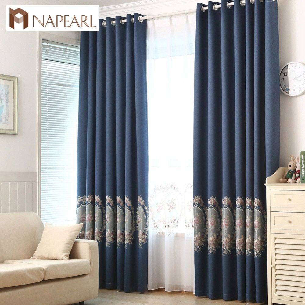 Us $7.88 61% Off|napearl Blackout Curtains Faux Linen Embroidered Luxury  Curtain Navy Blue Green Purple Floral Living Room Window Curtain Modern In Intended For Faux Linen Blackout Curtains (Photo 15 of 20)