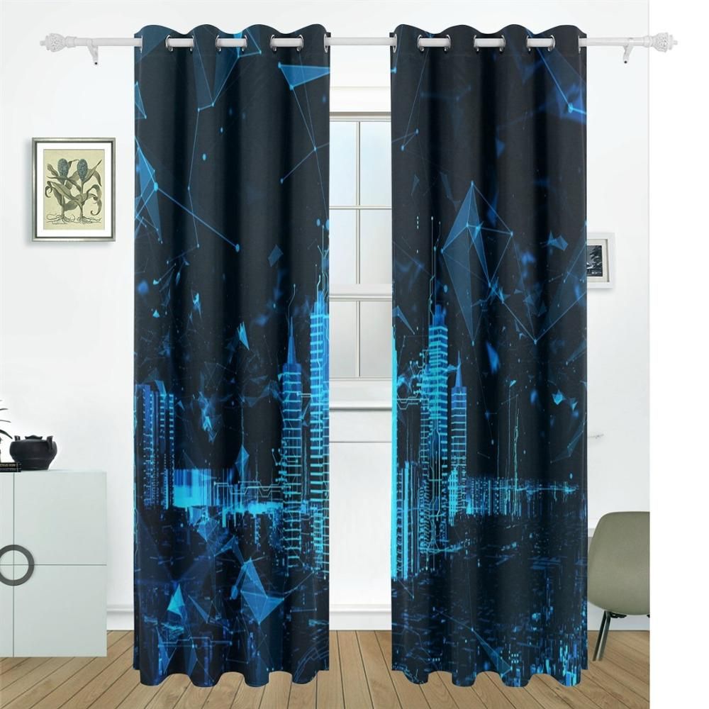 Us $82.93 31% Off|abstract Futuristic City 3d Curtains Drapes Panels  Darkening Blackout Grommet Room Divider For Patio Window Sliding Glass  Door In Regarding Abstract Blackout Curtain Panel Pairs (Photo 13 of 22)