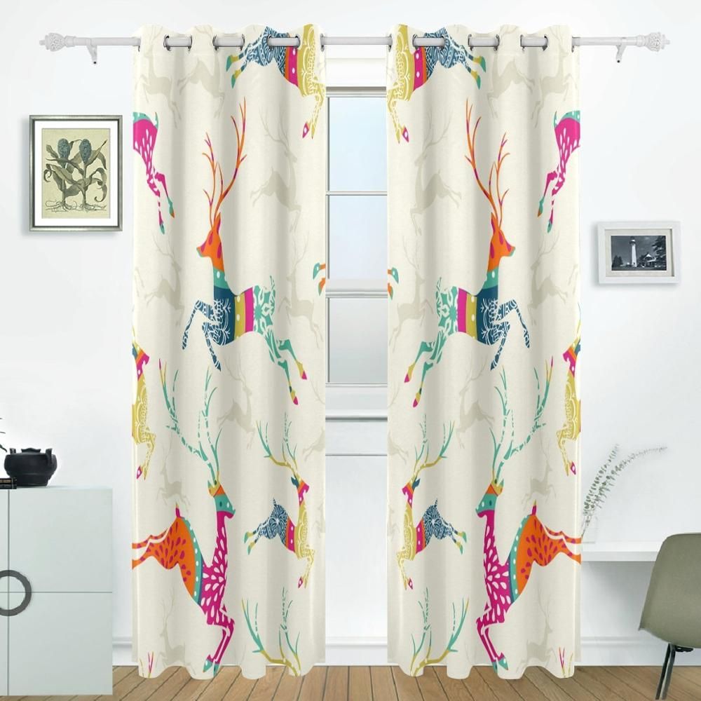 Us $82.93 31% Off|christmas Elk Curtains Drapes Panels Darkening Blackout  Grommet Room Divider For Patio Window Sliding Glass Door 55x84 Inches In Regarding Grommet Blackout Patio Door Window Curtain Panels (Photo 16 of 20)