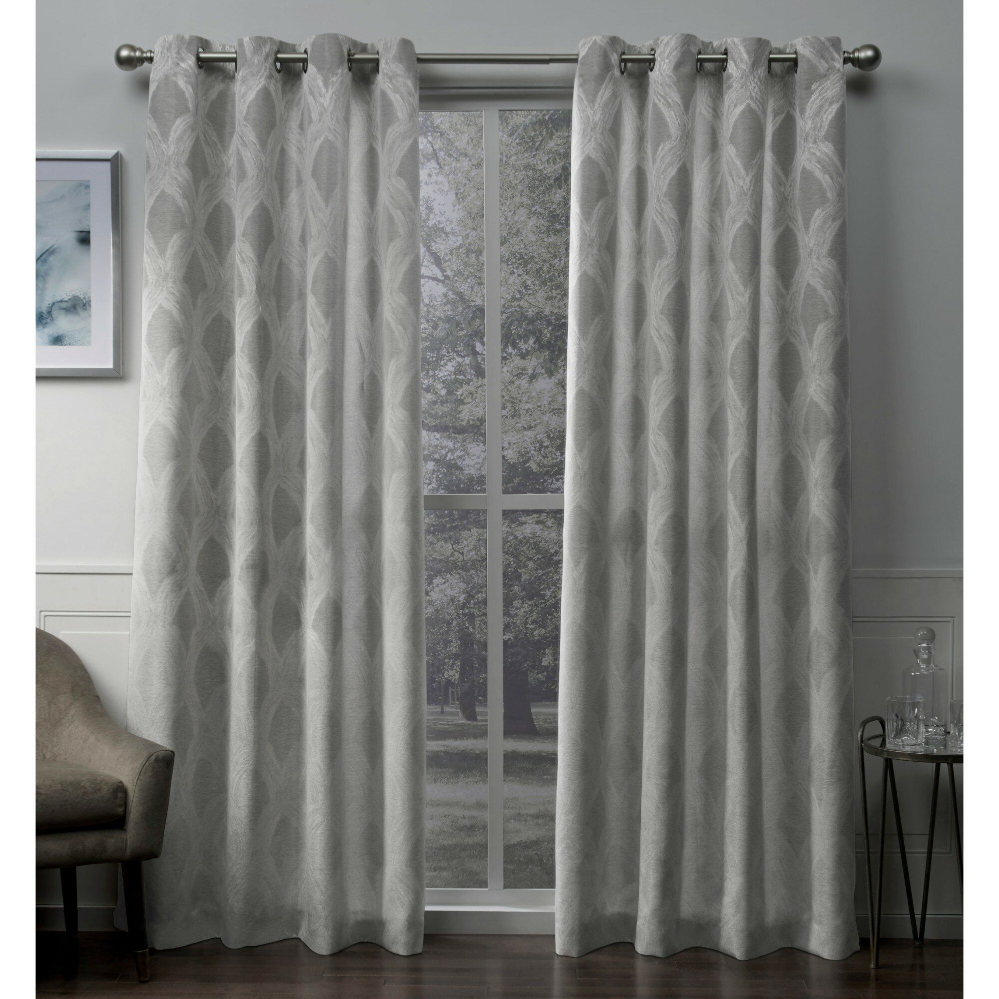 Vallejo Textured Linen Jacquard Geometric Grommet Curtain Panels Throughout Geometric Print Textured Thermal Insulated Grommet Curtain Panels (View 8 of 20)