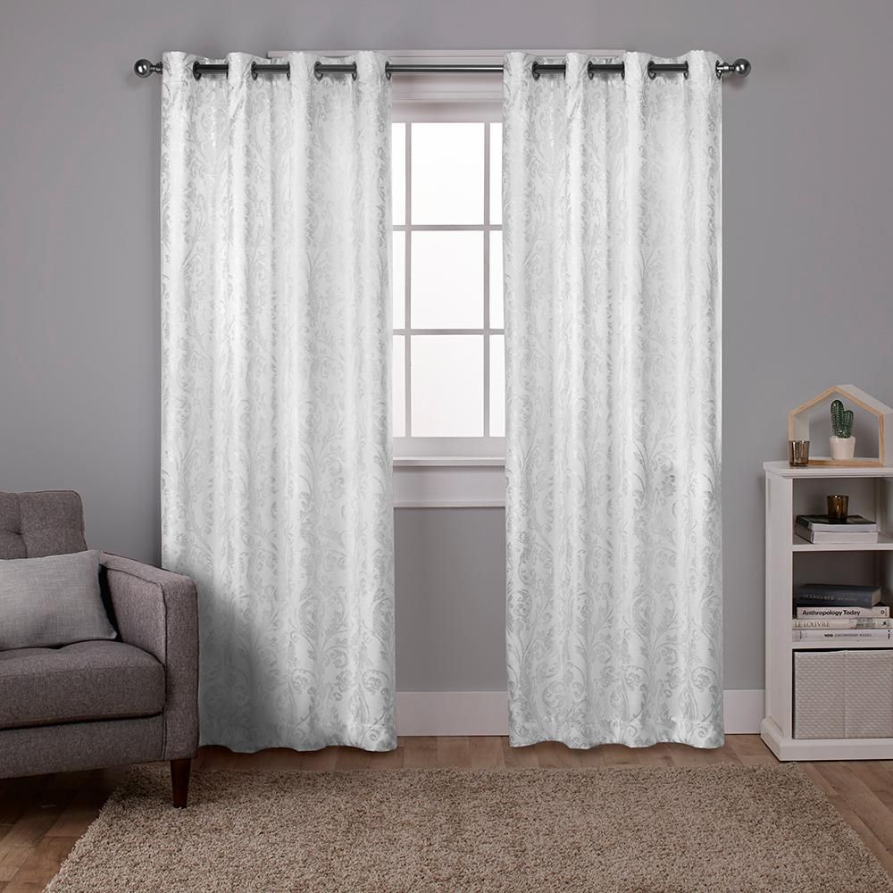 Watford 52 In. W X 108 In. L Woven Blackout Grommet Top Curtain Panel In  Winter White, Silver (2 Panels) With Total Blackout Metallic Print Grommet Top Curtain Panels (Photo 9 of 36)