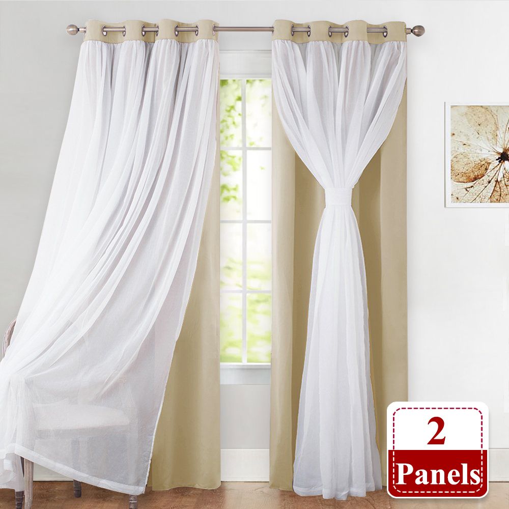 Window Blackout Curtains For Living Room – Curshed White Sheer Voile X  Light Block Window Curtain Drapes Energy Efficient Mix & Match Home Decor,  52 With Regard To Double Layer Sheer White Single Curtain Panels (Photo 15 of 20)