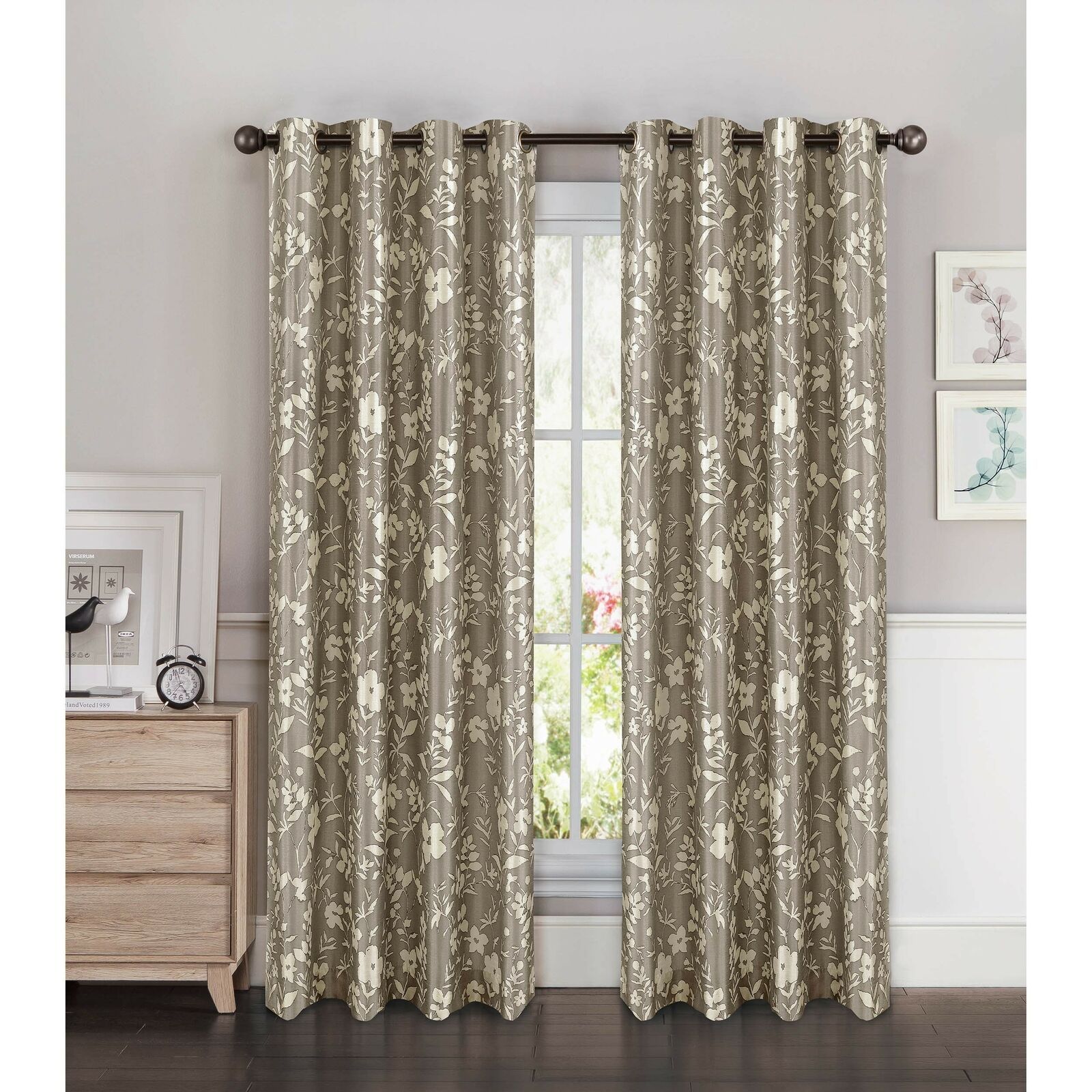 Window Elements Florabotanica Printed Faux Silk Extra Wide 54 X 84 In.  Gromme For Wavy Leaves Embroidered Sheer Extra Wide Grommet Curtain Panels (Photo 12 of 30)