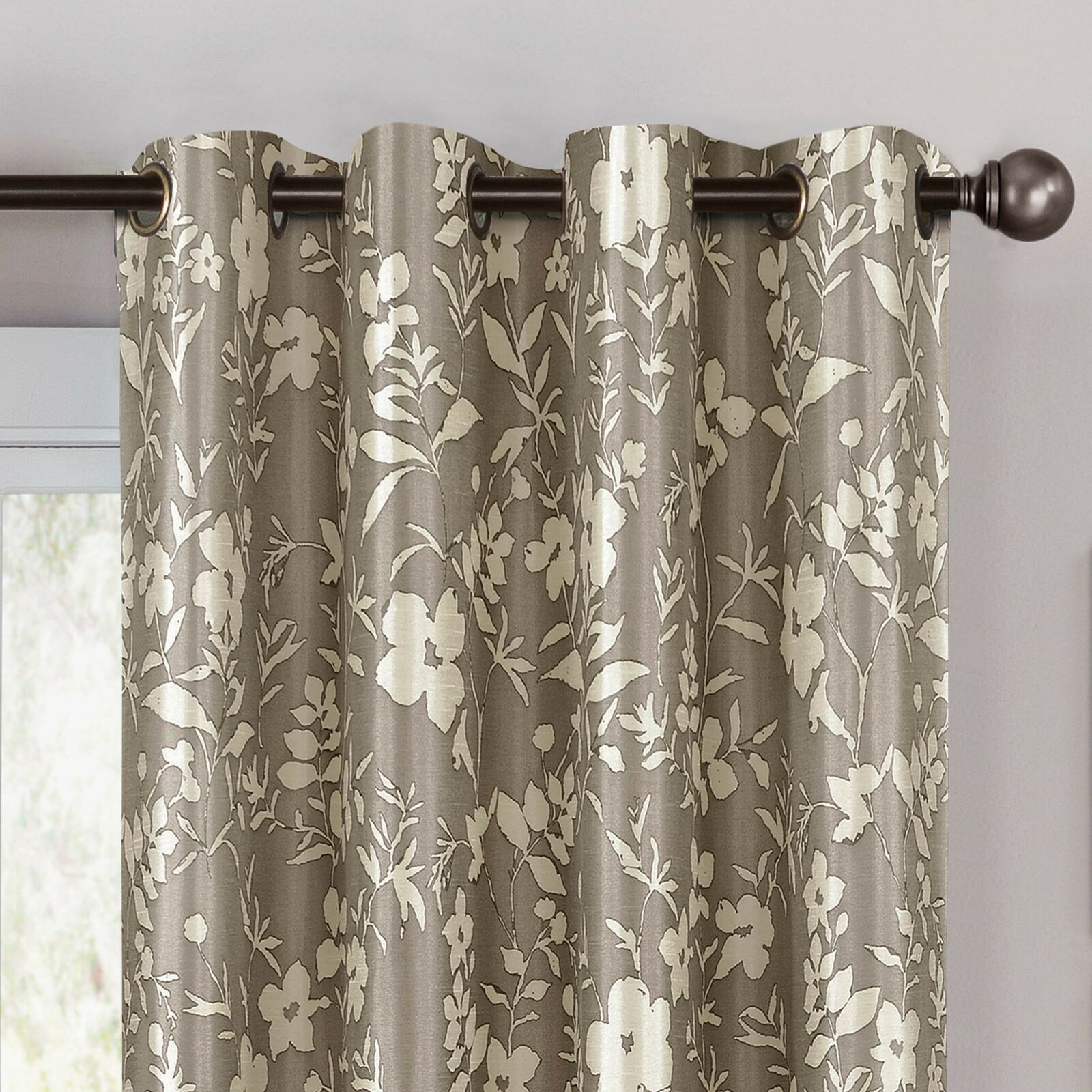 Window Elements Florabotanica Printed Faux Silk Extra Wide 54 X 84 In.  Gromme Regarding Wavy Leaves Embroidered Sheer Extra Wide Grommet Curtain Panels (Photo 26 of 30)