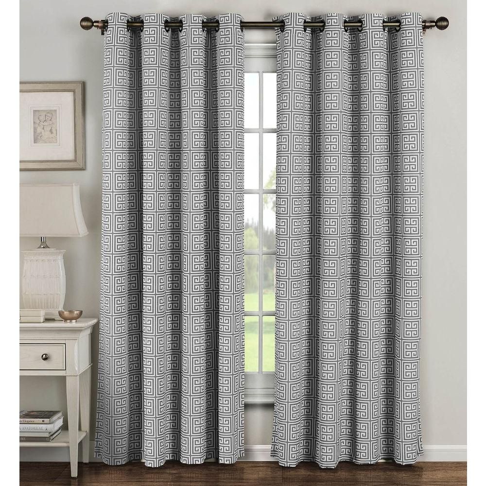 Window Elements Semi Opaque Greek Key Cotton Blend Extra Wide 96 In. L  Grommet Curtain Panel Pair, Grey (set Of 2) For Insulated Blackout Grommet Window Curtain Panel Pairs (Photo 6 of 20)