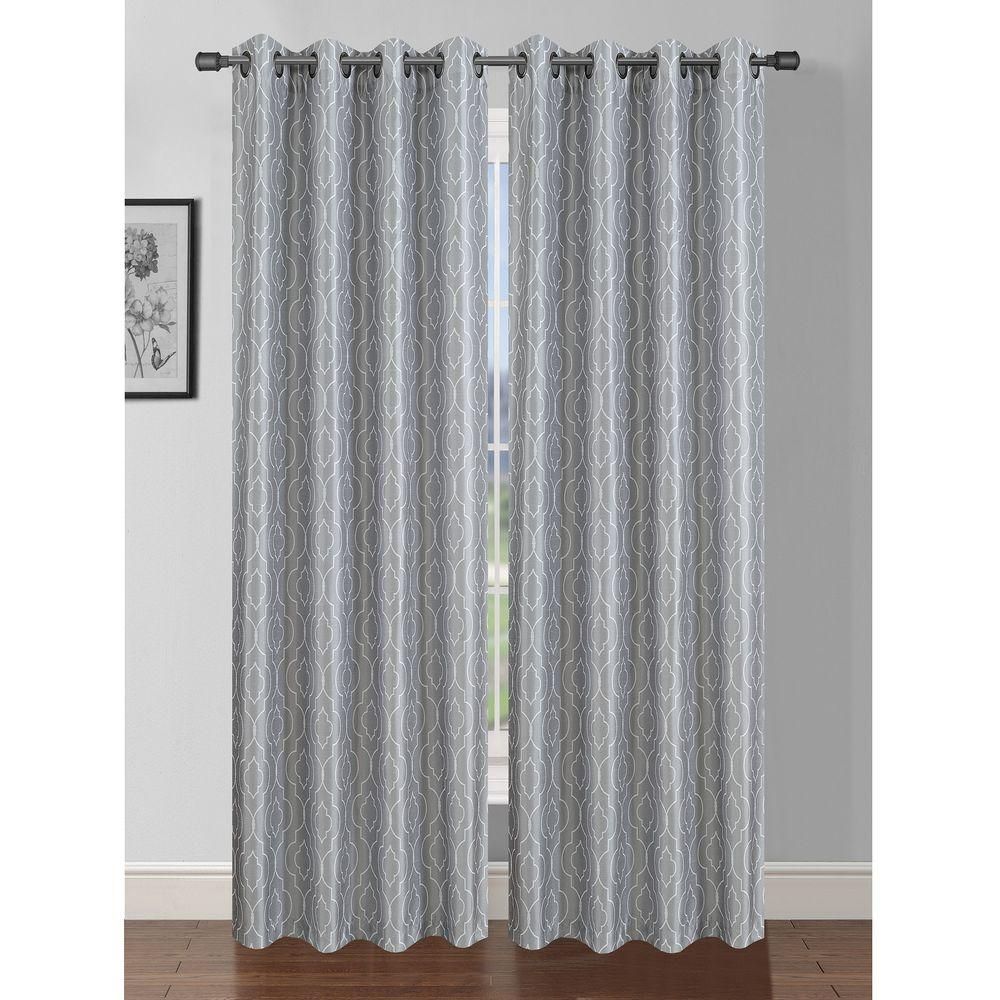 Window Elements Semi Opaque Jasper Printed Faux Silk 84 In. L Grommet  Curtain Panel Pair, Light Grey/white (set Of 2) Pertaining To Grey Printed Curtain Panels (Photo 16 of 20)