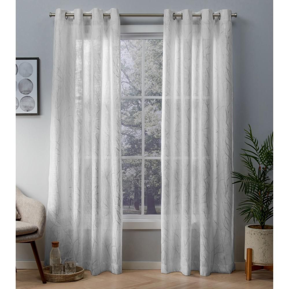 Woodland 54 In. W X 108 In. L Sheer Grommet Top Curtain Panel In Winter  White, Silver (2 Panels) With Regard To Wilshire Burnout Grommet Top Curtain Panel Pairs (Photo 4 of 30)