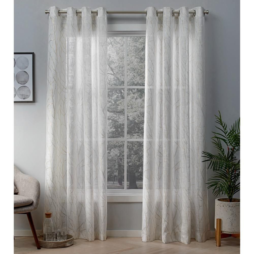 Woodland 54 In. W X 84 In. L Sheer Grommet Top Curtain Panel In Winter  White, Gold (2 Panels) Regarding Total Blackout Metallic Print Grommet Top Curtain Panels (Photo 7 of 36)
