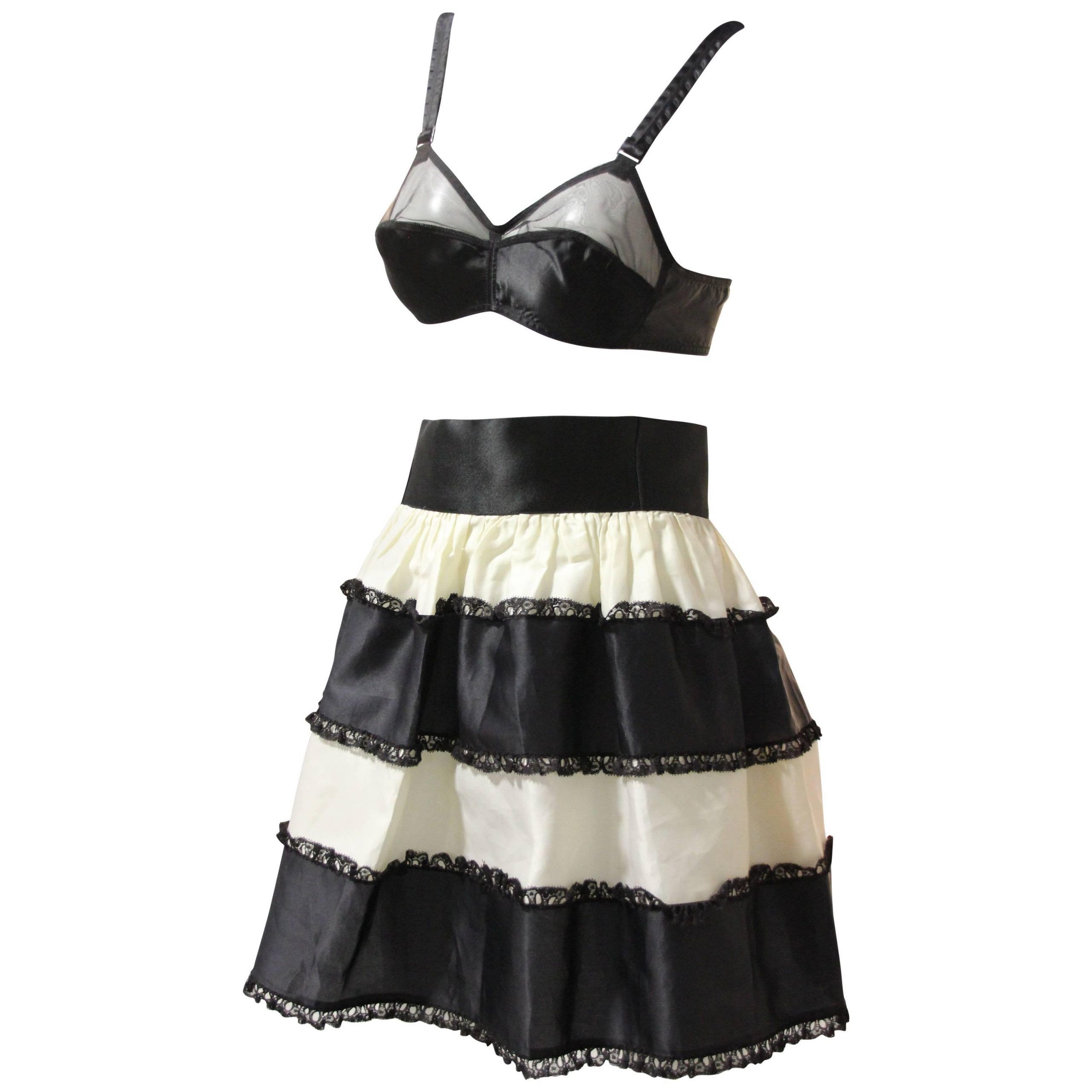 1950s French Maid Ensemble – Bra W Tiered Organza Black And With White Ruffled Sheer Petticoat Tier Pairs (Photo 12 of 20)