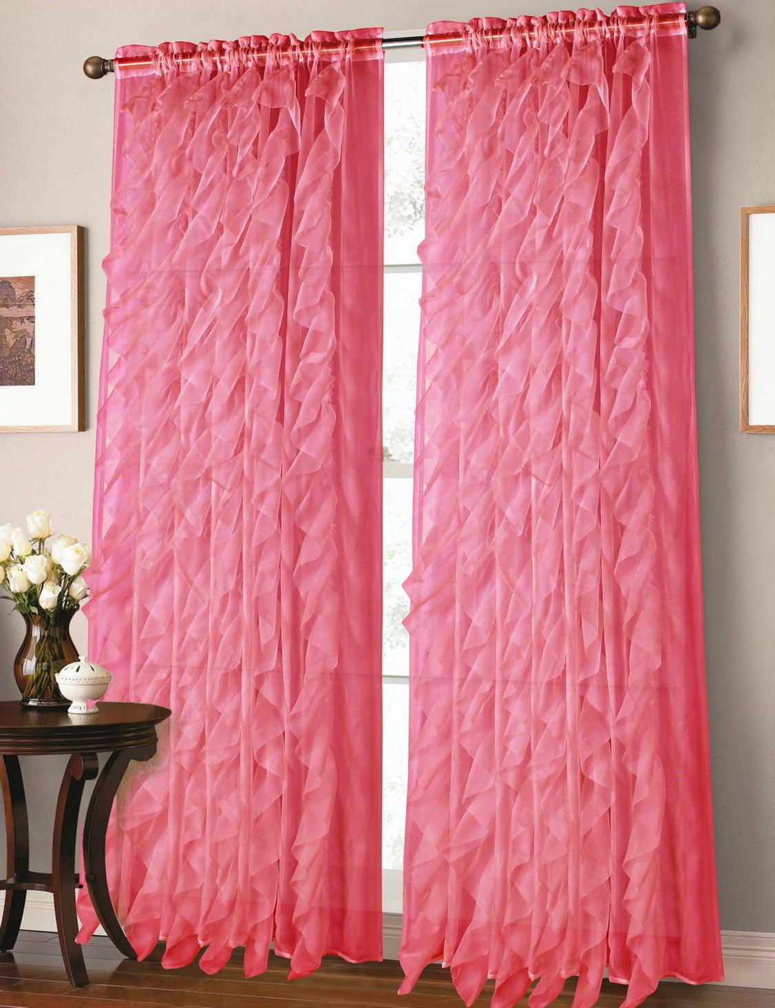 1pc Red Cascade Elegant Crushed Voile Sheer Window Curtain Panel 55" X 84" Within Elegant Crushed Voile Ruffle Window Curtain Pieces (View 16 of 20)