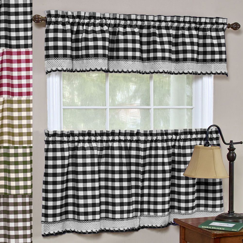 24" Or 36" Set – Buffalo Check Gingham Kitchen Window Curtain – 5 Color  Choices | Ebay Regarding Lodge Plaid 3 Piece Kitchen Curtain Tier And Valance Sets (View 7 of 20)