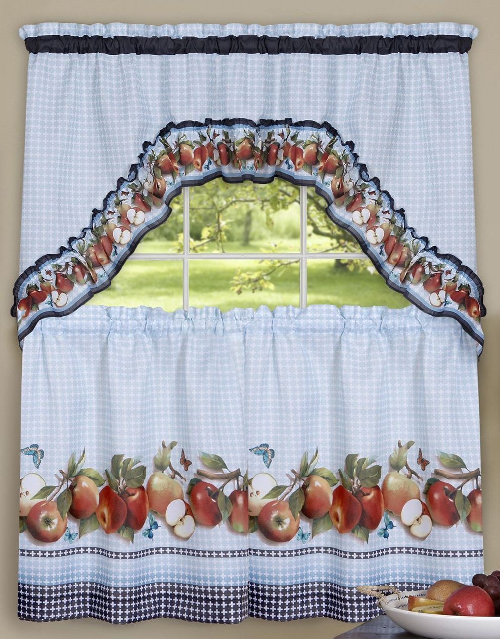 3 Pc Curtains Set: 2 Tiers & Swag (57"x30") And 18 Similar Items Inside Delicious Apples Kitchen Curtain Tier And Valance Sets (View 8 of 20)