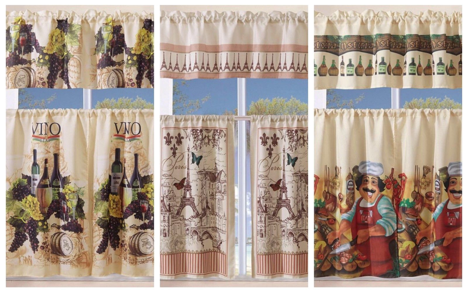 3 Piece Kitchen Curtain With Swag And Tier Window Treatment Set Tuscany Within Grace Cinnabar 5 Piece Curtain Tier And Swag Sets (Photo 1 of 20)