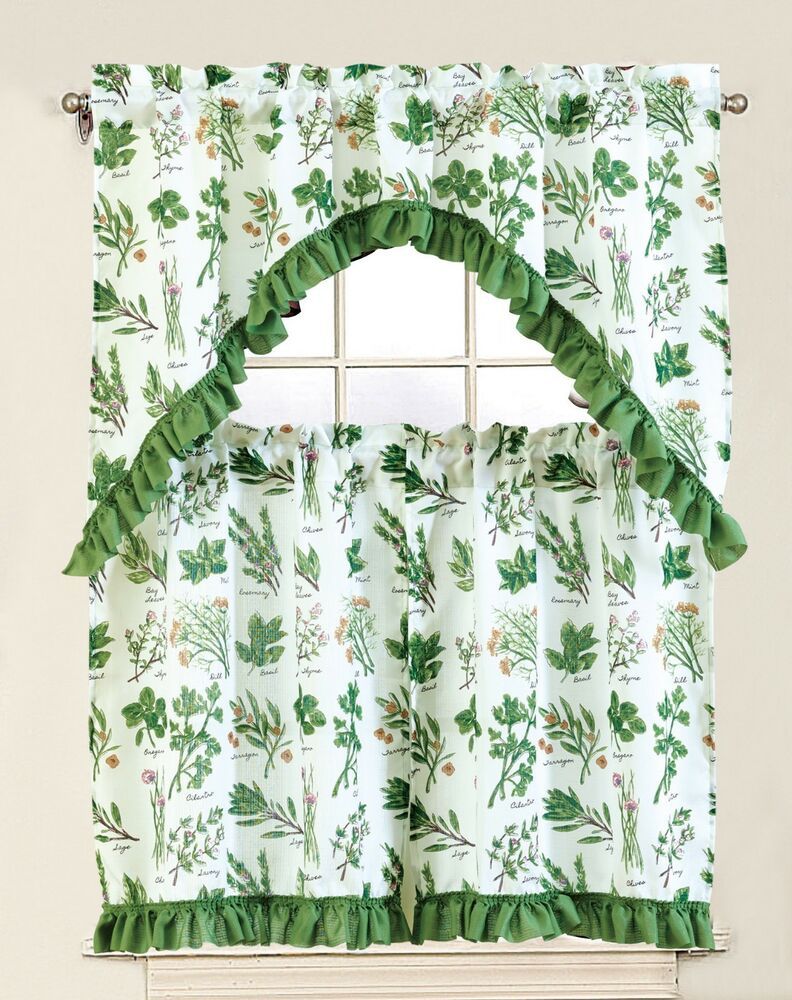 3pc Rod Pocket Kitchen Window Curtain 2 Tiers + 1 Swag Within Urban Embroidered Tier And Valance Kitchen Curtain Tier Sets (Photo 15 of 20)