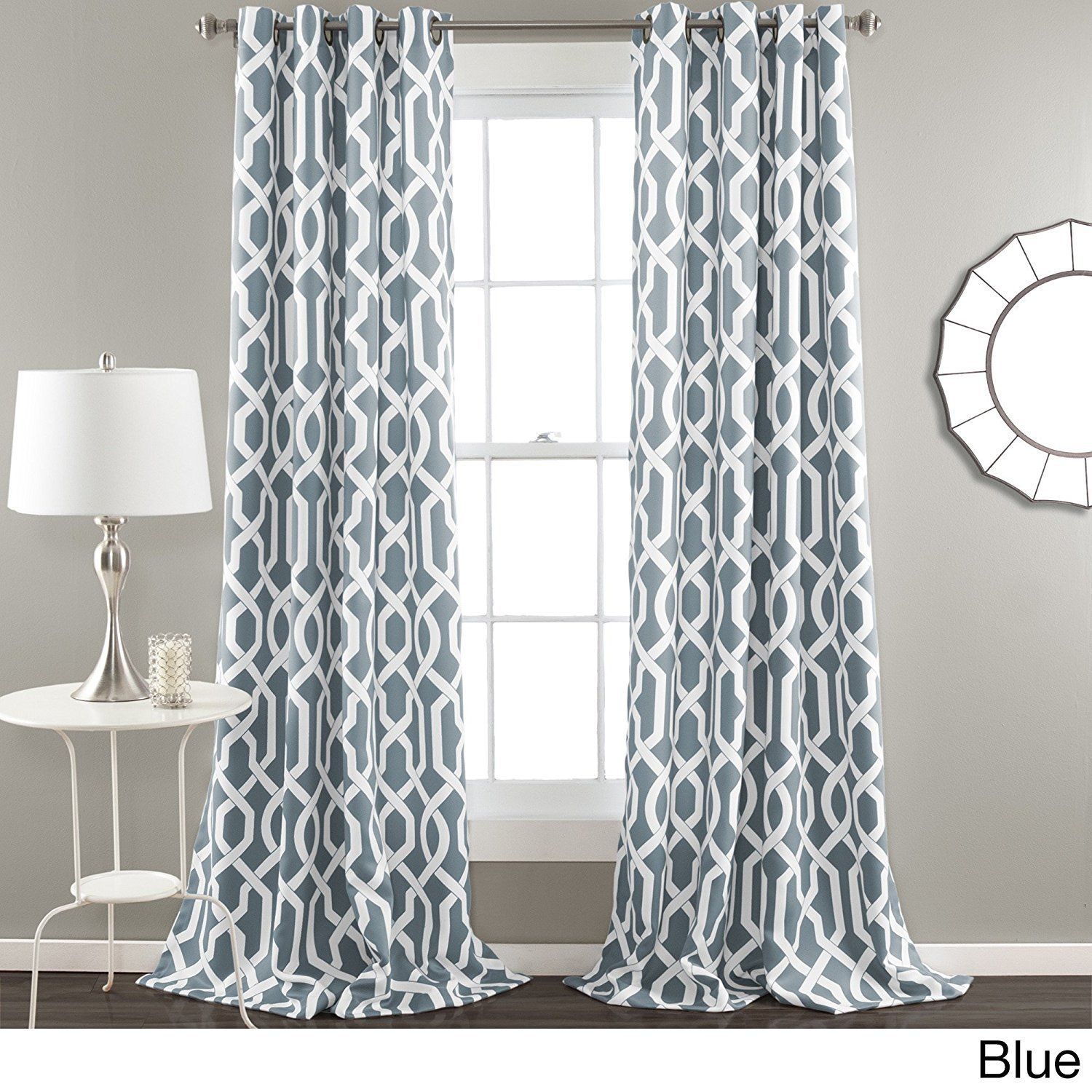 84 Inch Steel Blue White Moroccan Curtains Panel Pair Set With Regard To Trellis Pattern Window Valances (View 10 of 20)