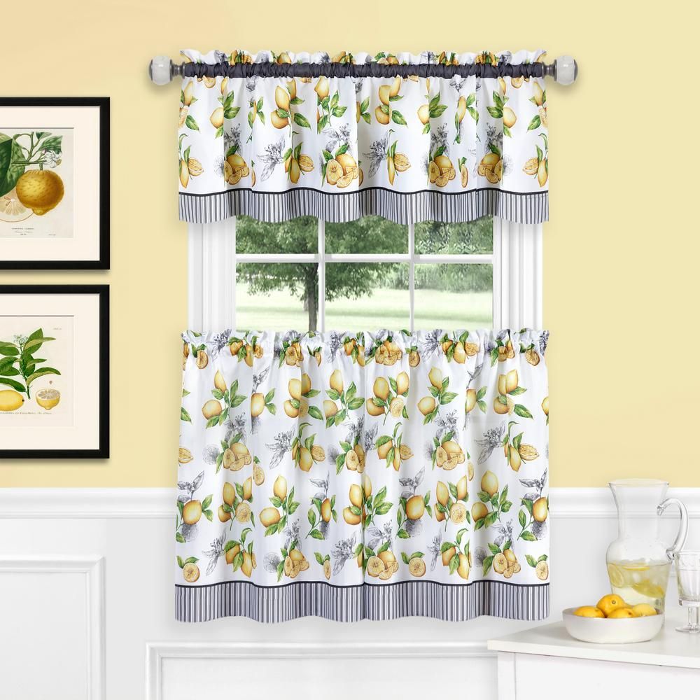 Achim 58 In. W X 36 In. L Polyester Tier And Valance Curtain Set In Lemon  Drop With Regard To Dakota Window Curtain Tier Pair And Valance Sets (Photo 15 of 20)