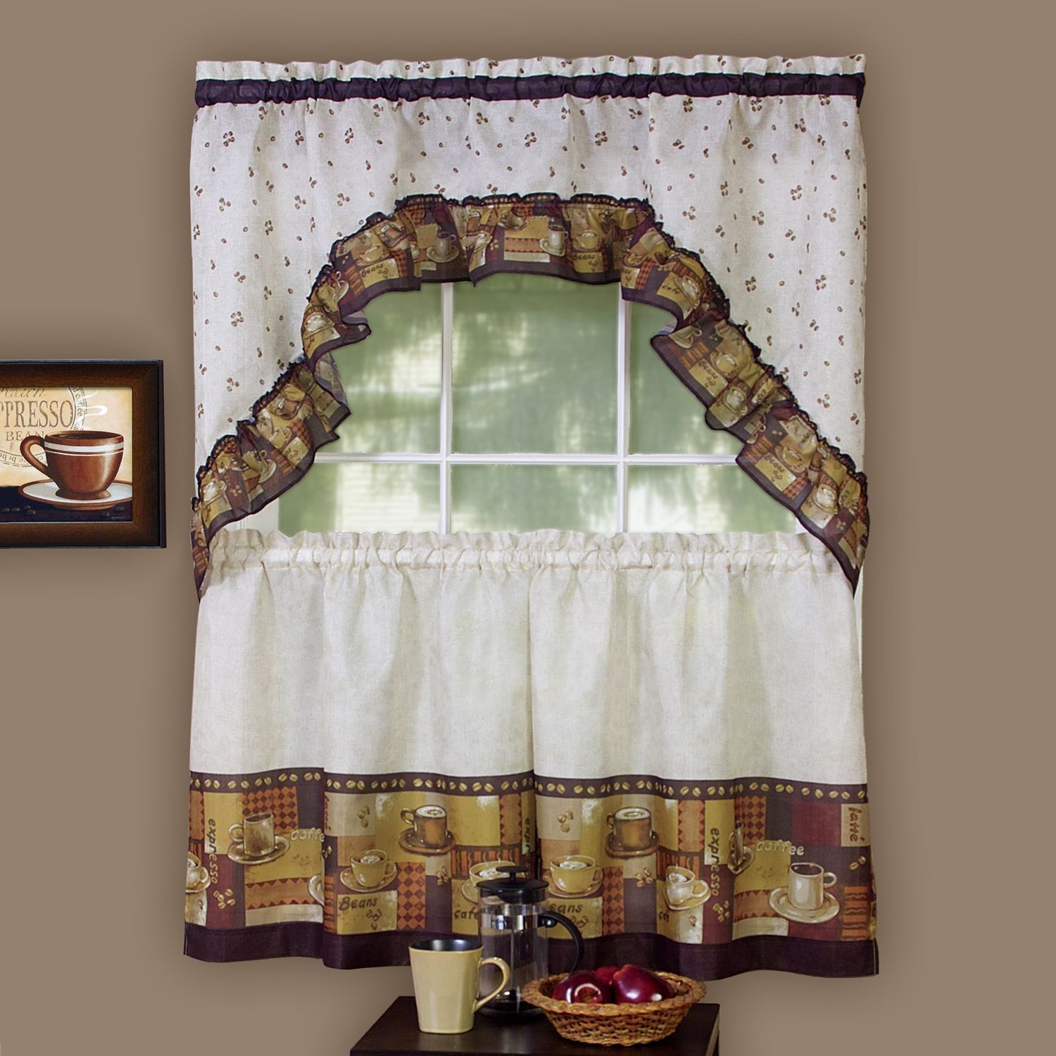 Achim Achim Multicolor Coffee (brown) Printed Tier And Swag In Multicolored Printed Curtain Tier And Swag Sets (View 2 of 20)
