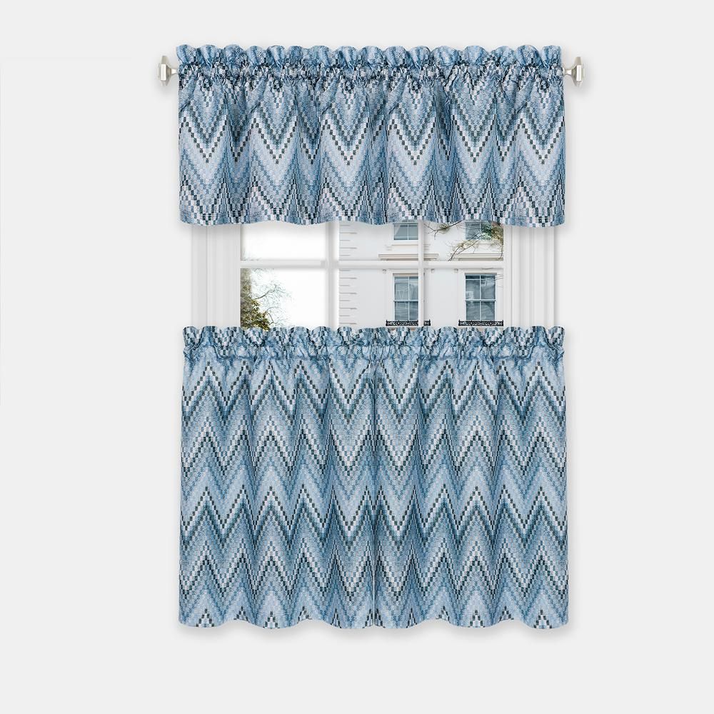 Achim Avery 58 In. W X 36 In. L Polyester Light Filtering Tier And Valance  Set In Ice Blue For Live, Love, Laugh Window Curtain Tier Pair And Valance Sets (Photo 17 of 20)