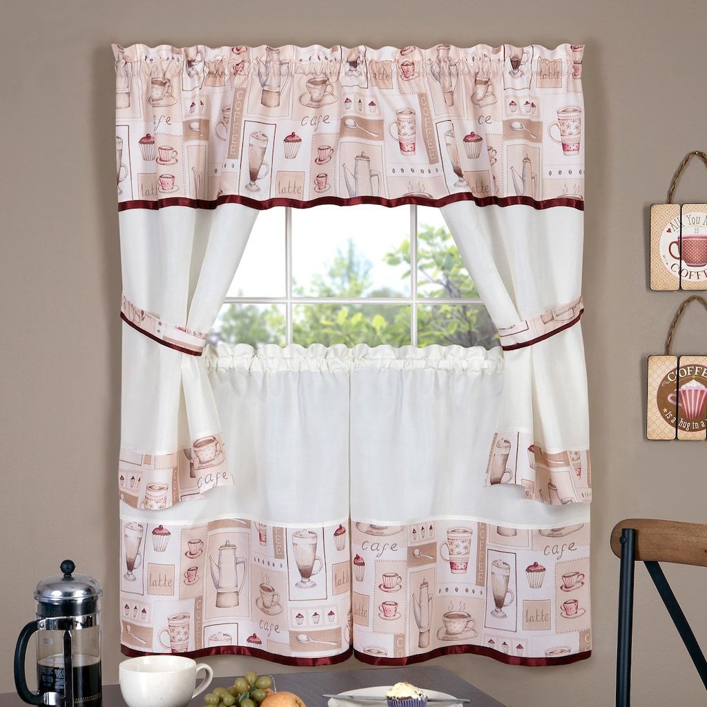 Achim Cappuccino Tier & Swag Valance Kitchen Curtain Set For Multicolored Printed Curtain Tier And Swag Sets (View 13 of 20)