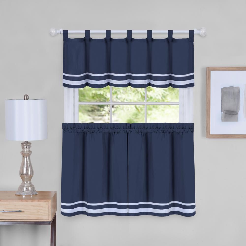 Achim Dakota 58 In. W X 24 In. L Polyester Tier And Valance Curtain Set In  Navy With Regard To Barnyard Window Curtain Tier Pair And Valance Sets (Photo 20 of 20)