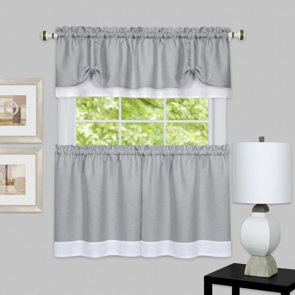 Achim Darcy Grey/white Polyester Tier And Valance Curtain Set 58 In. W X 24  In. L Intended For Classic Black And White Curtain Tiers (Photo 12 of 20)