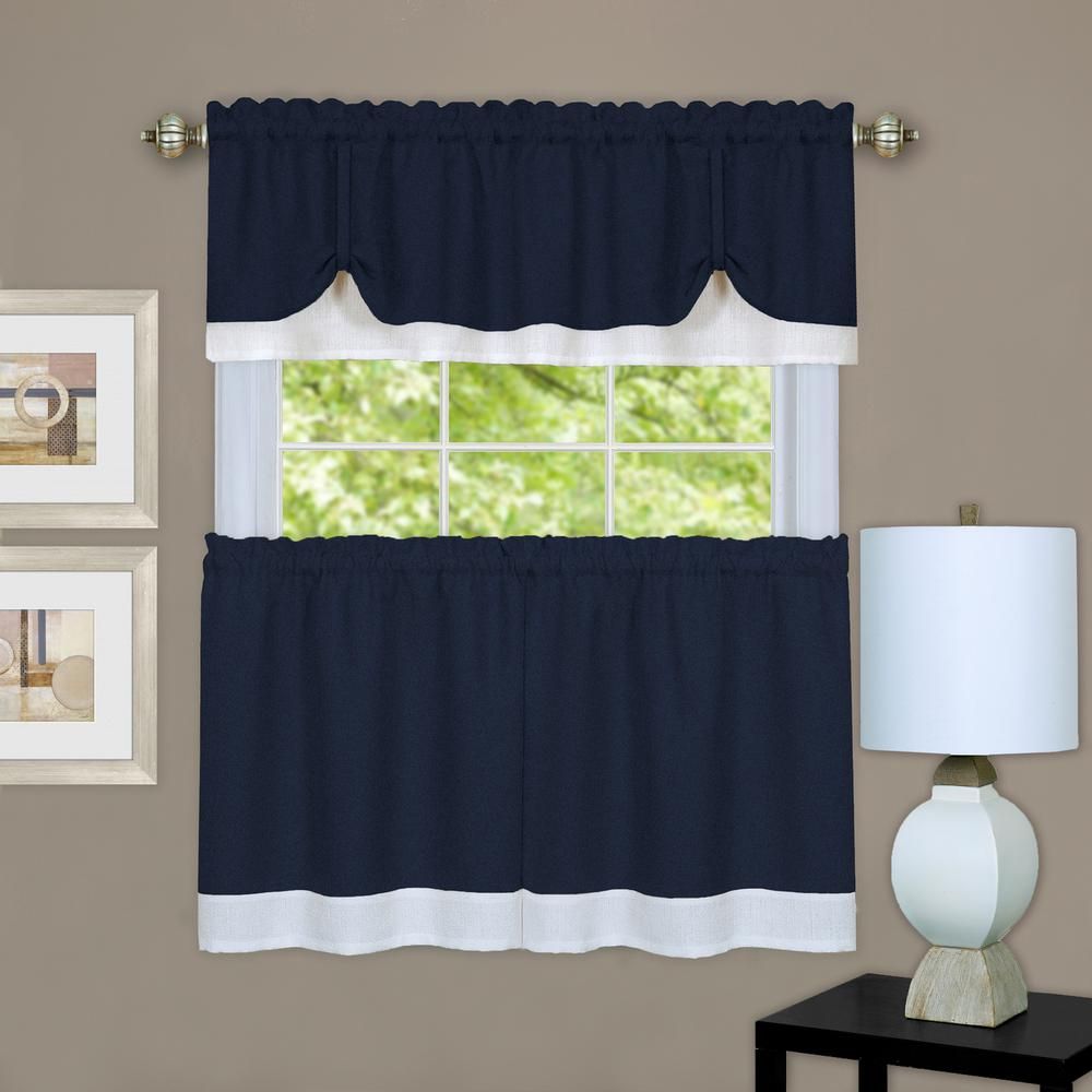 Achim Darcy Navy/white Polyester Tier And Valance Curtain Set – 58 In. W X  36 In. L With Live, Love, Laugh Window Curtain Tier Pair And Valance Sets (Photo 12 of 20)