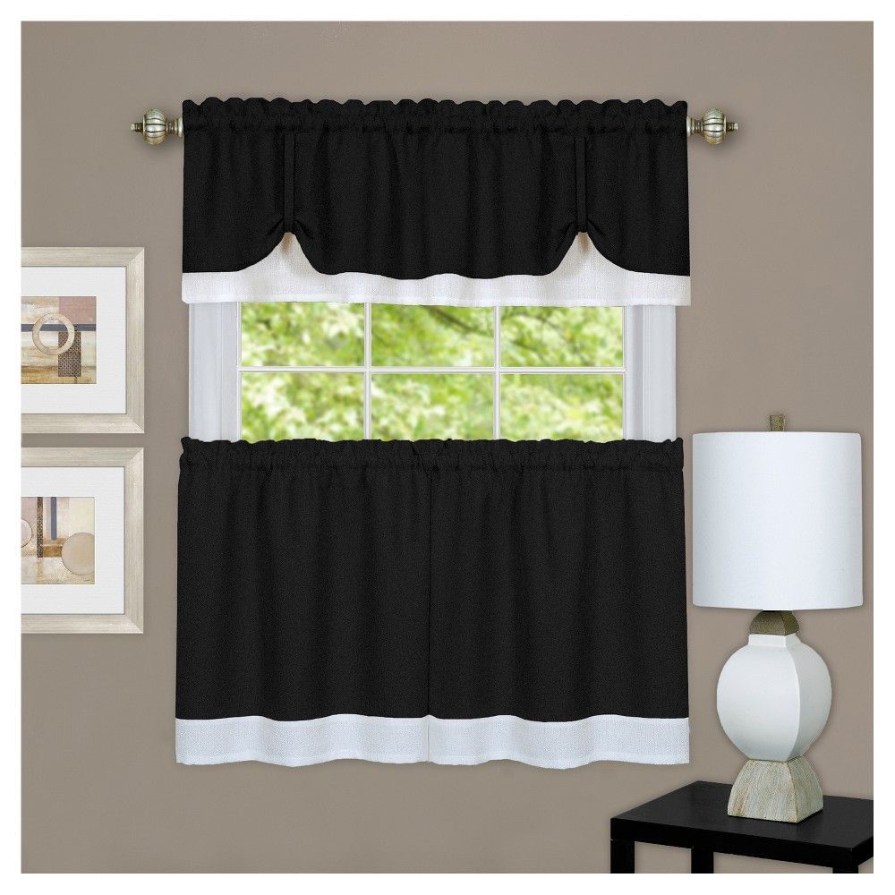 Achim Darcy Window Curtain Tier And Valance Set Black/white With Modern Subtle Texture Solid Red Kitchen Curtains (Photo 17 of 20)