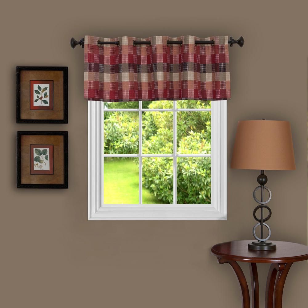 Achim Harvard 14 In. L Polyester Valance In Burgundy In Burgundy Cotton Blend Classic Checkered Decorative Window Curtains (Photo 13 of 20)