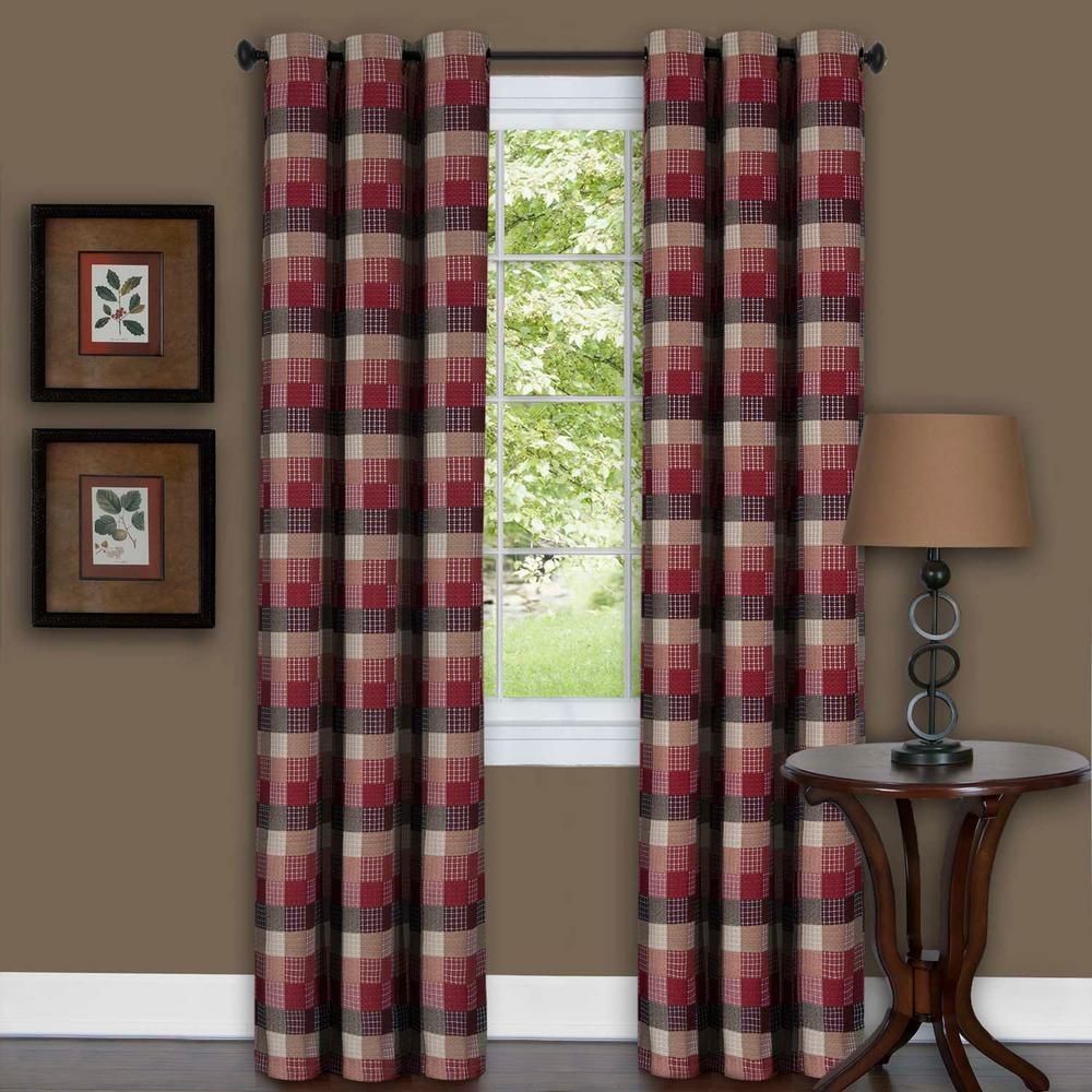 Achim Harvard Burgundy Window Curtain Panel W/6 Grommets – 42 In. W X 63  In. L Within Burgundy Cotton Blend Classic Checkered Decorative Window Curtains (Photo 9 of 20)