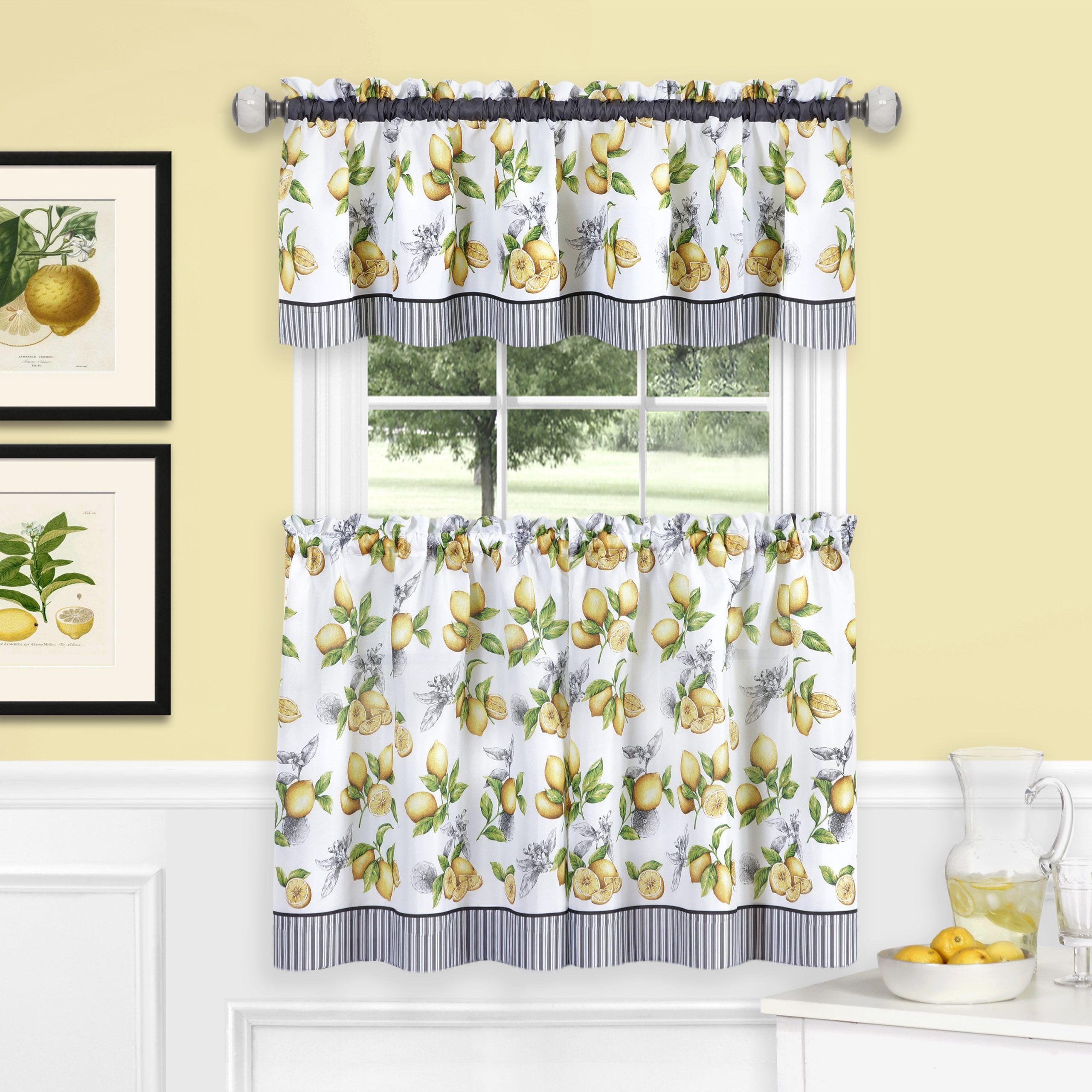 Achim Lemon Drop Tier And Valance Window Curtain Set – 58x36 – Yellow Throughout Live, Love, Laugh Window Curtain Tier Pair And Valance Sets (Photo 19 of 20)