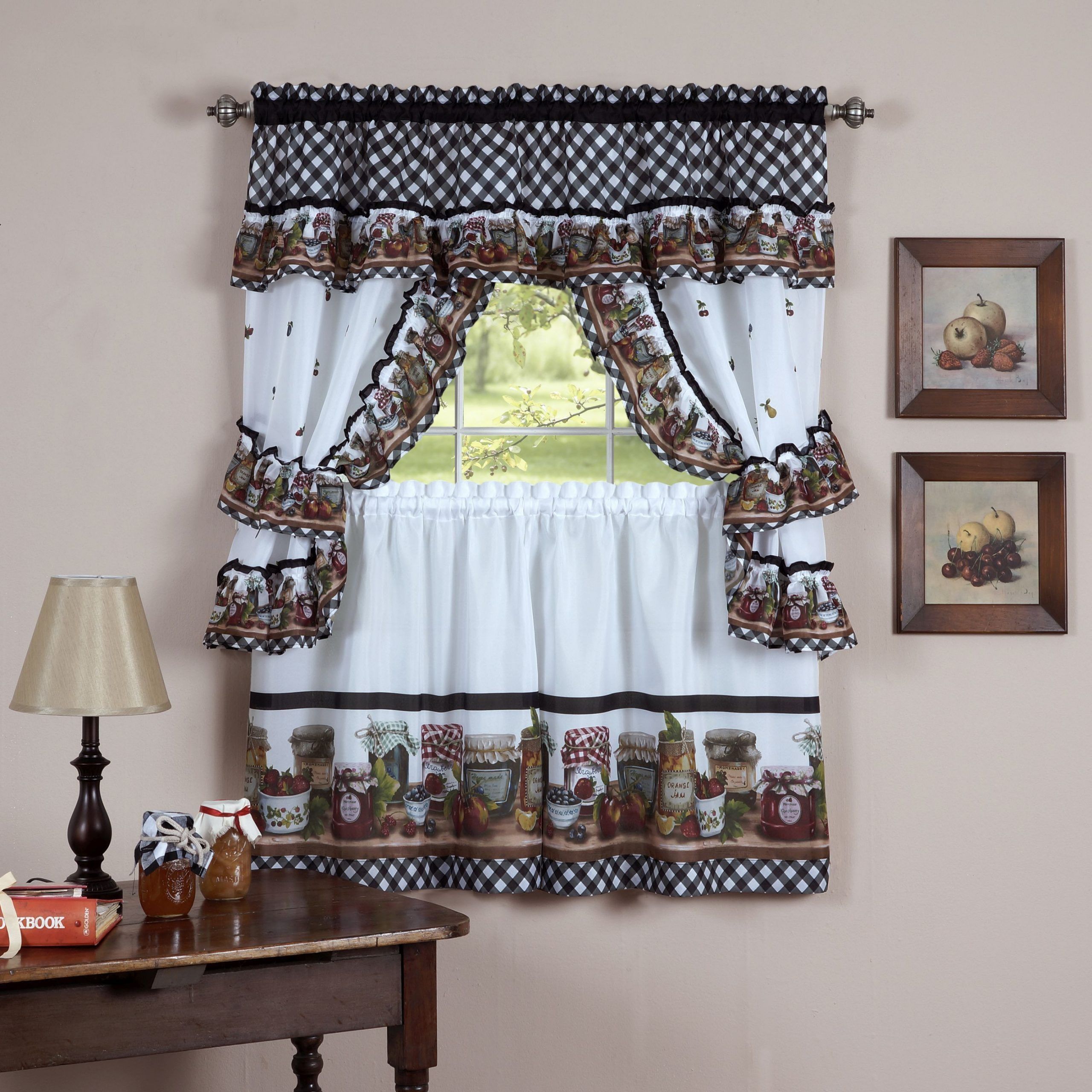 Achim Mason Jars Tailored Topper With Valance Throughout Traditional Two Piece Tailored Tier And Swag Window Curtains Sets With Ornate Rooster Print (Photo 6 of 20)