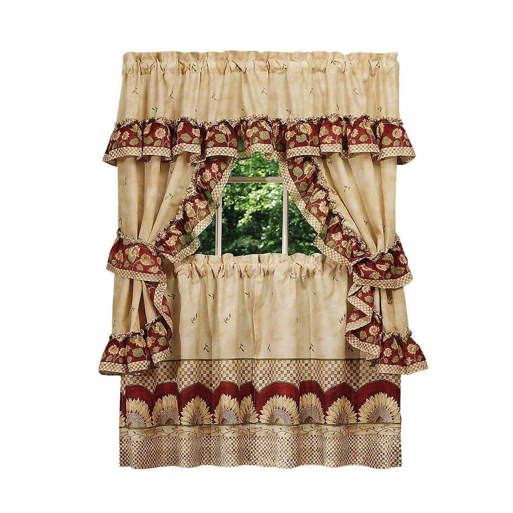 Achim Semi Opaque 57 In. X 24 In. Sunflower Printed Cottage Set Throughout Sunflower Cottage Kitchen Curtain Tier And Valance Sets (Photo 14 of 20)