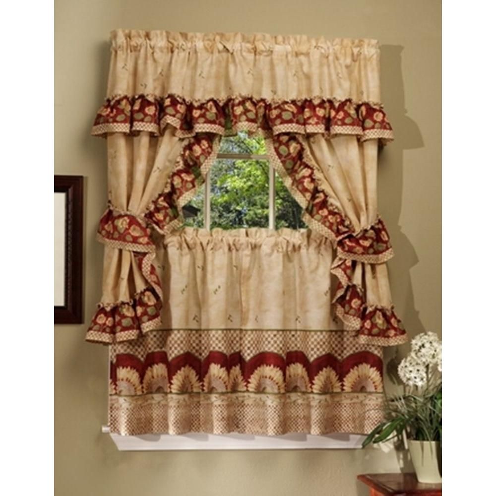 Achim Semi Opaque 57 In. X 24 In. Sunflower Printed Cottage Set Within Sunflower Cottage Kitchen Curtain Tier And Valance Sets (Photo 9 of 20)