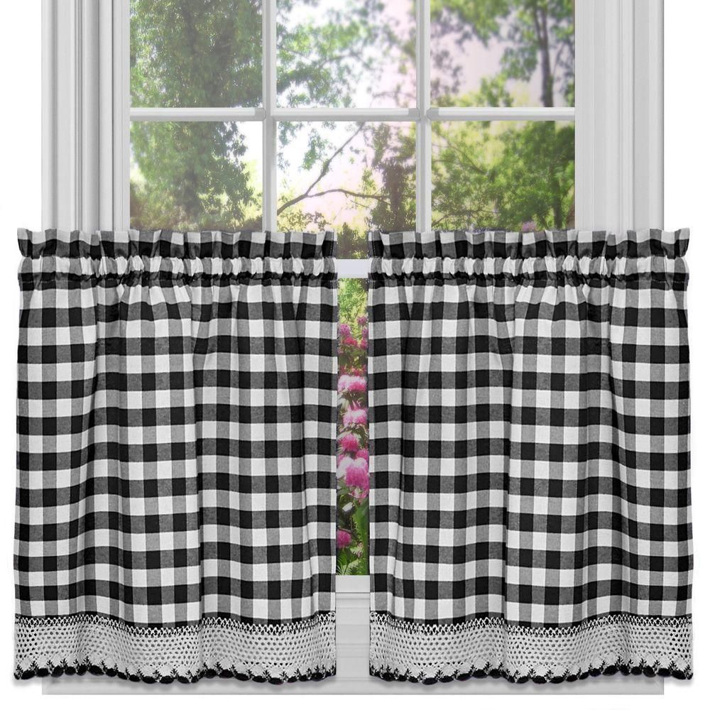 Achim Semi Opaque Buffalo Check Black Poly/cotton Tier Pair Curtain 58 In.  W X 24 In (View 10 of 20)