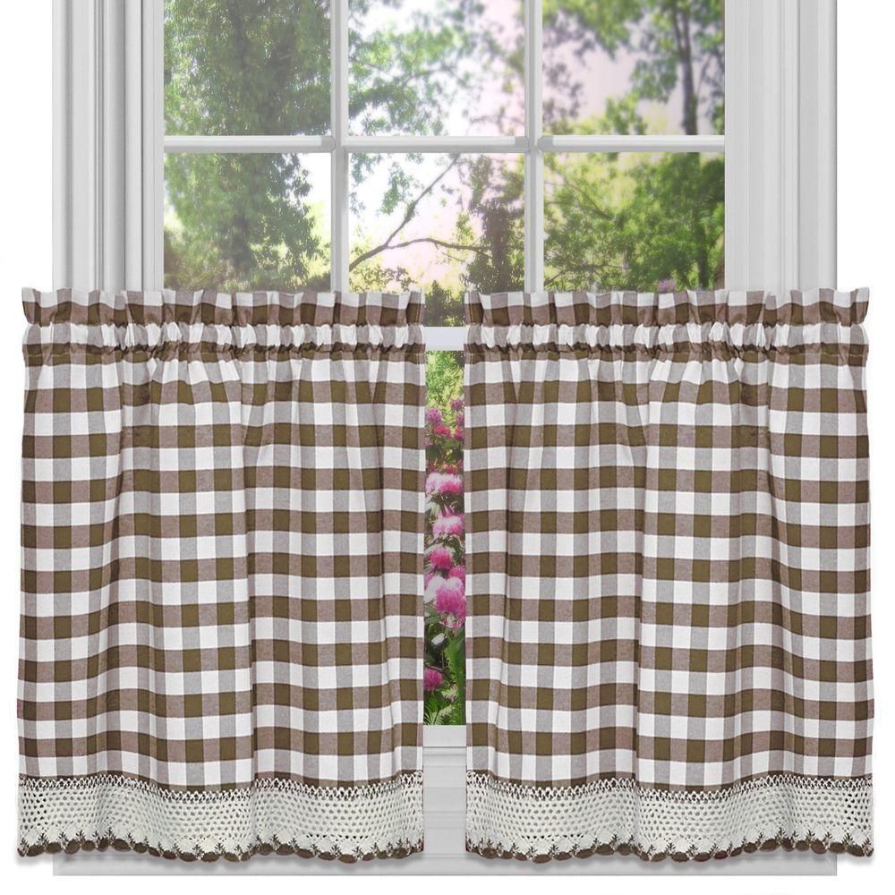 Achim Semi Opaque Buffalo Check Taupe Rod Pocket Tier Pair With Barnyard Buffalo Check Rooster Window Valances (Photo 11 of 20)