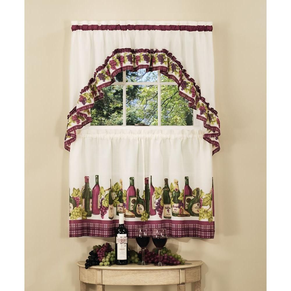 Achim Semi Opaque Chardonnay Tailored Polyester 57 In. W X 24 In. L Printed  Tier And Swag Set (3 Piece Set) Inside Red Delicious Apple 3 Piece Curtain Tiers (Photo 14 of 20)