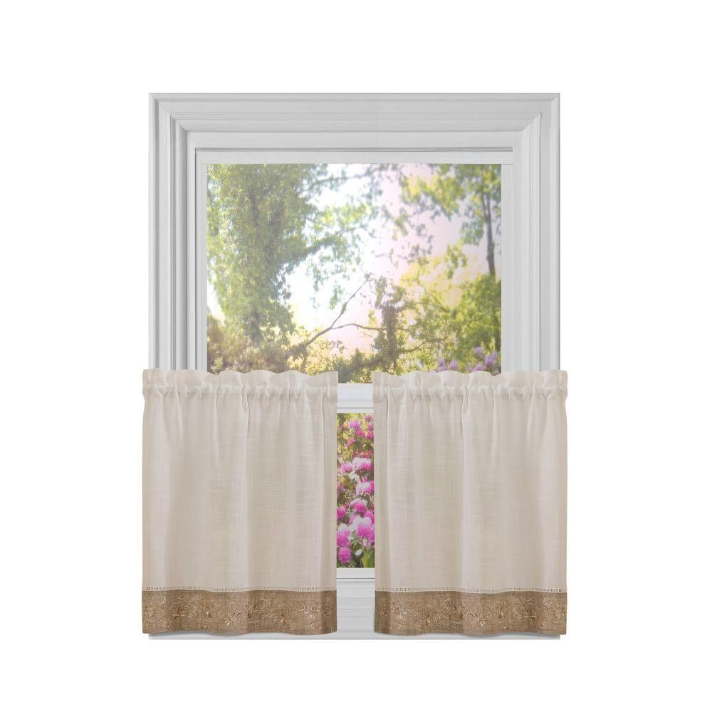 Achim Semi Opaque Natural Oakwood Rod Pocket Tier Pair 58 In With Oakwood Linen Style Decorative Window Curtain Tier Sets (View 11 of 20)