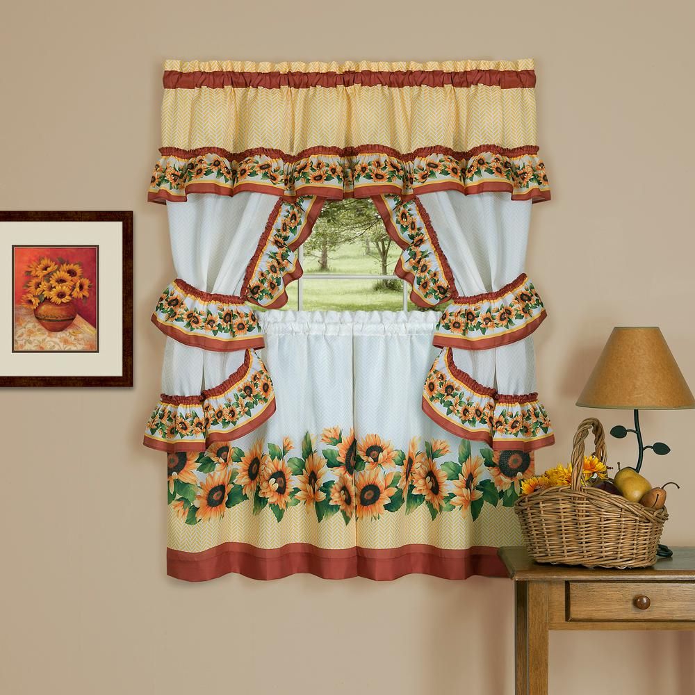 Achim Sheer Black Eyed Susan 36 In. L Polyester Window In Traditional Tailored Tier And Swag Window Curtains Sets With Ornate Flower Garden Print (Photo 5 of 20)